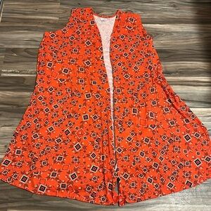 Lularoe Joy red-orange tribal print longline vest size XL NWOT